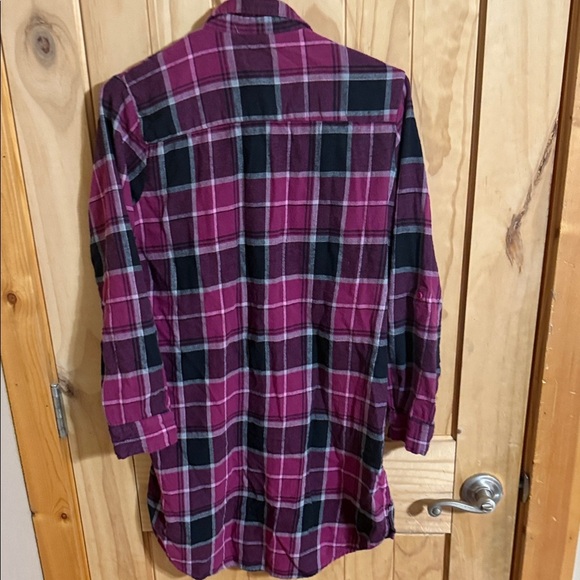 PINK K Plaid Button Down Shirt in Burgundy and Black - Picture 3 of 5